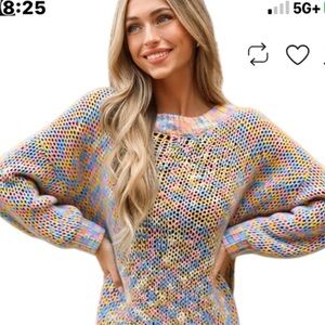 Chenille Sweater Size L NWT pastels open knit